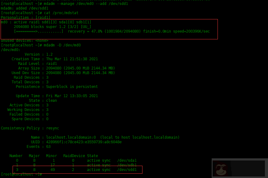 Centos8 中配置 RAID1 磁盘阵列