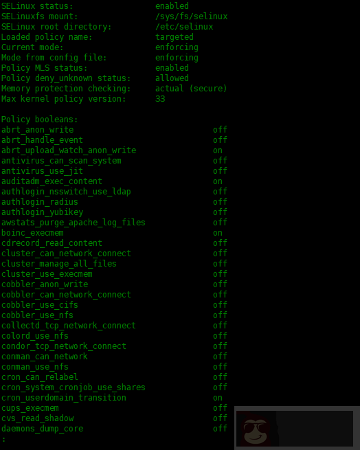 使用 sestatus 命令来查看 SELinux 的当前状态