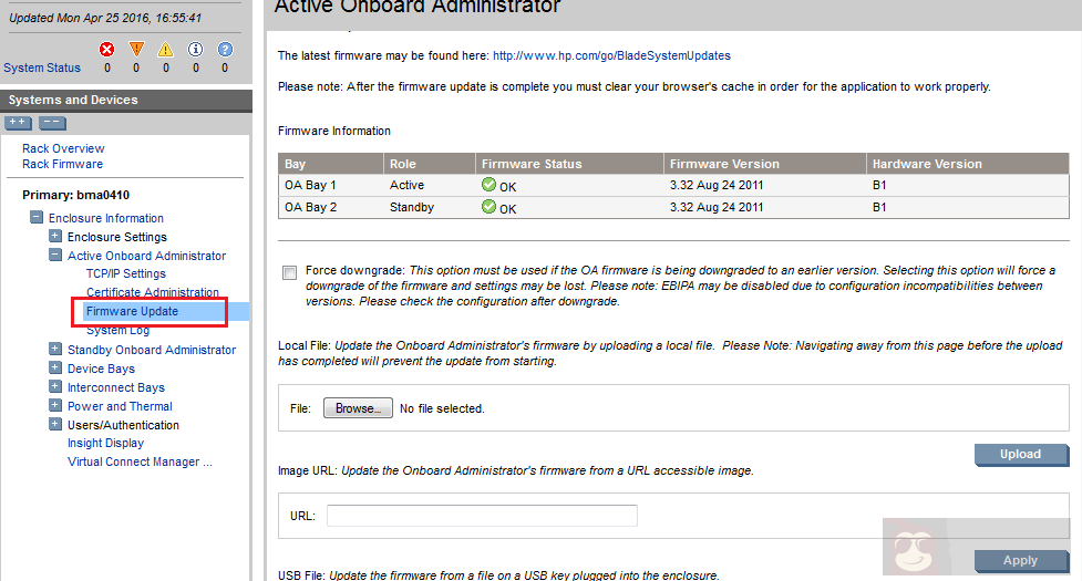 HP Onboard Administrator 固件升级 HP Onboard Administrator 固件升级
