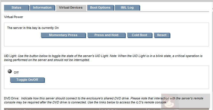简述 HP iLO 中的几种开关机选项