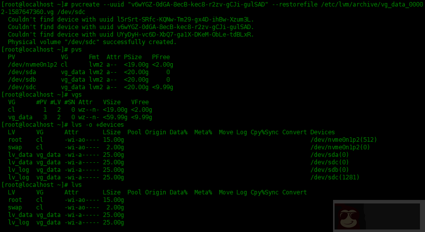 在 LVM 中恢复已删除的物理卷