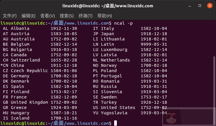 Linux 终端显示日历信息的命令:ncal 命令 Linux 终端显示日历信息的命令:ncal 命令