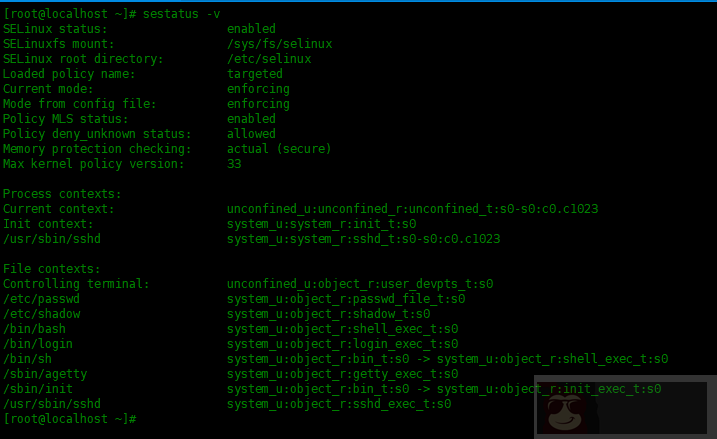 使用 sestatus 命令来查看 SELinux 的当前状态