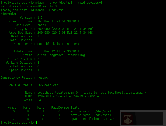 Centos8 中配置 RAID1 磁盘阵列