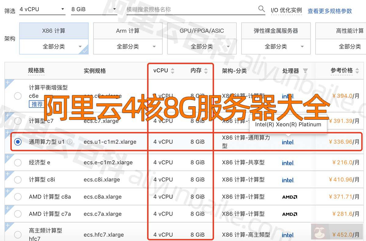 阿里云 4 核 8G 服务器 ECS 实例规格