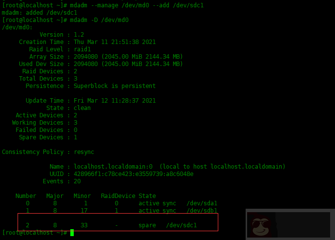 Centos8 中配置 RAID1 磁盘阵列