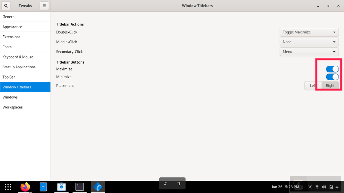 在 Fedora 36 工作站中启用最小和最大化按钮