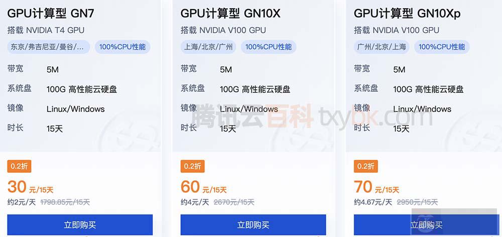 腾讯云 GPU 服务器价格