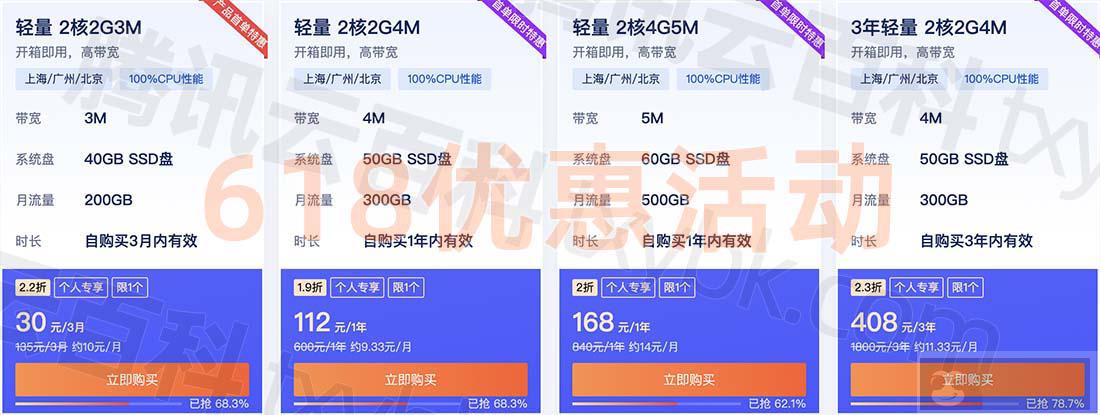 2023 年腾讯云服务器 618 优惠活动价格表