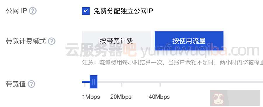 腾讯云服务器带宽计费模式按使用流量